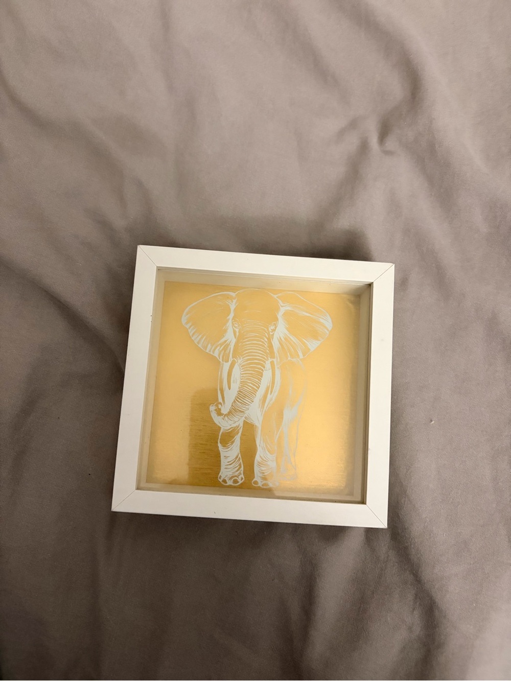 White Framed Gold Elephant Wall Art